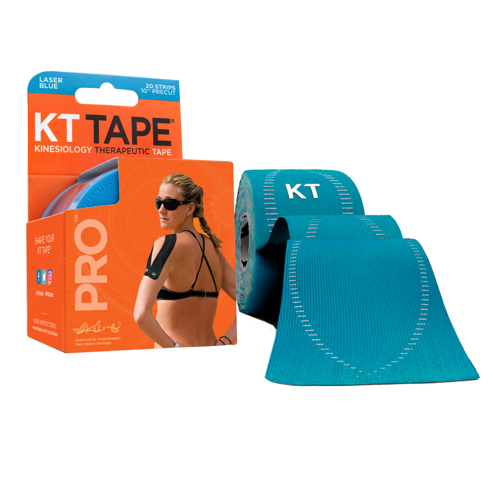 Кинезиотейп KT Tape PRO, Синтетическая основа, 20 полосок 25 х 5см, преднарезанный, цвет Laser Blue