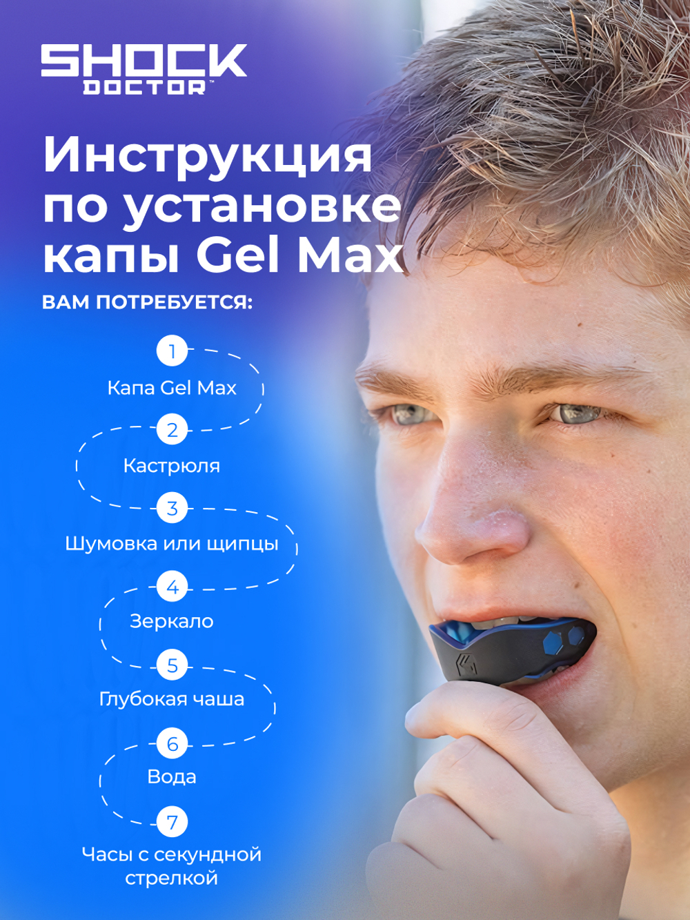 Капа спортивная защитная для рта, цвет голубой, ShockDoctor Gel Max Blue Adult