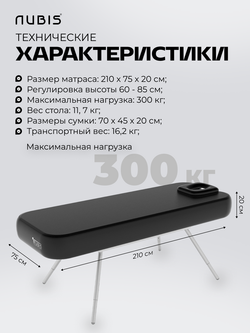 Переносной удлиненный массажный стол NUBIS PRO XL с электрическим насосом