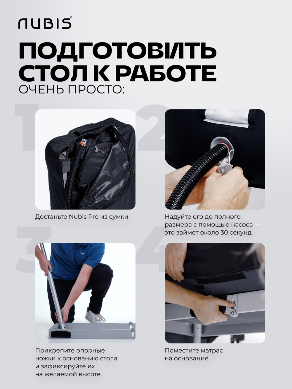 Переносной физиотерапевтический стол Nubis Pro с электрическим насосом и усиленной рамой DARK BLUE