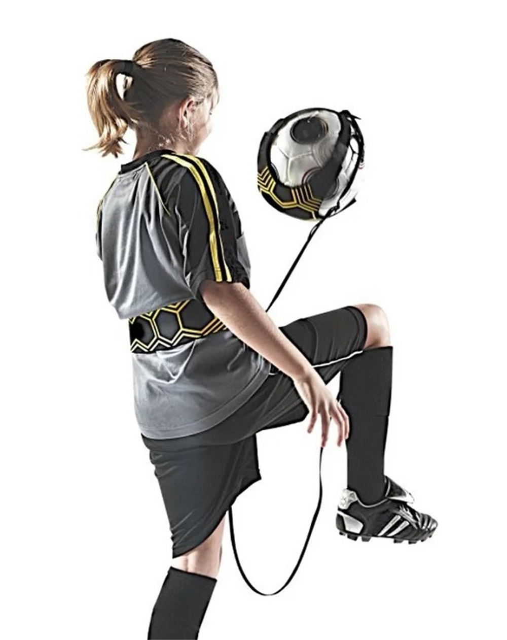 Футбольный тренажер на резинке чехол для мяча черный, для отработки ударов Star Kick Trainer
