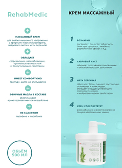 Крем массажный для снятия мышечного напряжения REHABMEDIC Decontracturant Cream, 500 мл